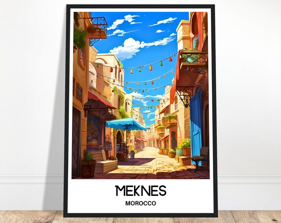 Meknes Travel Print Meknes Poster Moroccan Art Print Morocco Lover Gift Wall Hanging Art Meknes City Illustration Home Office Desk Decor