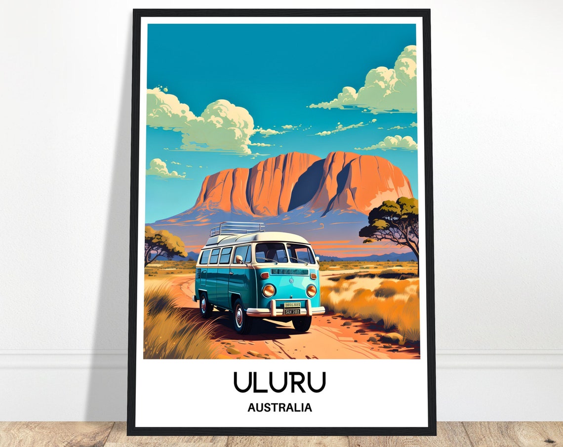 Uluru Australia Outback Campervan Road Trip Illustration Poster
