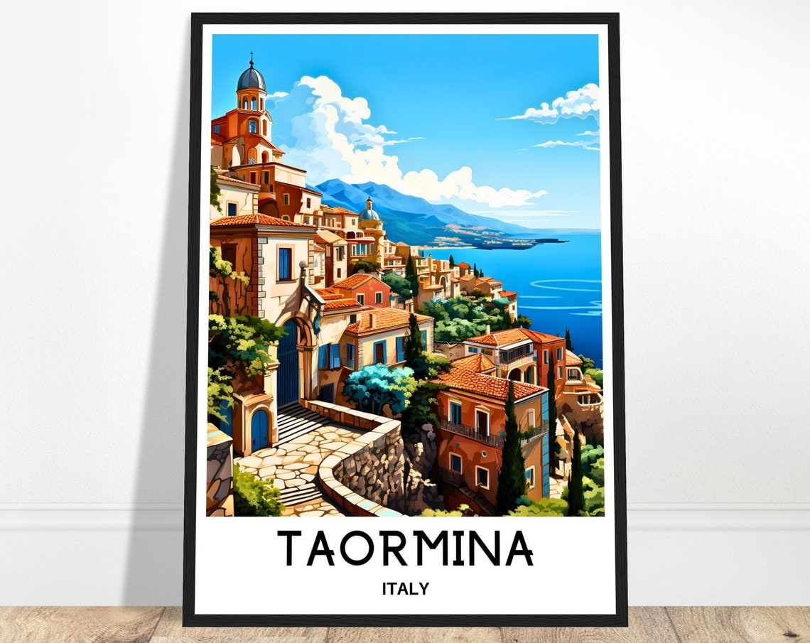 Taormina Travel Print Taormina Poster Italian Art Print Italy Lover Gift Wall Hanging Art Home Office Desk Decor Taormina City Illustration
