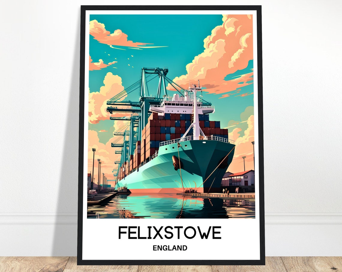 Felixstowe England Busy Container Port Cranes Glowing Sunset Poster