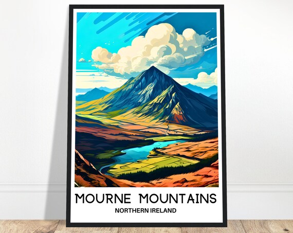 The Mourne Mountains Travel Print Poster Irish Art Northern Ireland Lover Gift Wall Hanging Illustration Home Office Decor