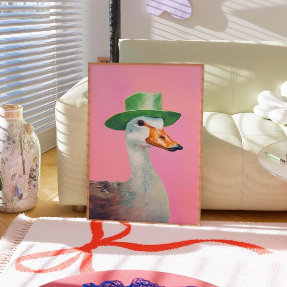 Silly Goose On The Loose Print Trendy Wall Art Apartment Decor Retro Quirky Animal Nursery Cute Cottage Core