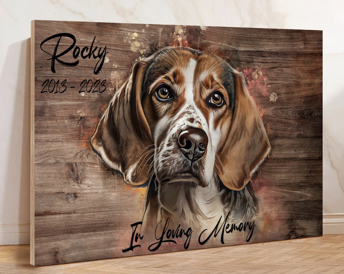 Rocky Beagle Memorial Portrait 2013 to 2023 Watercolor Poster
