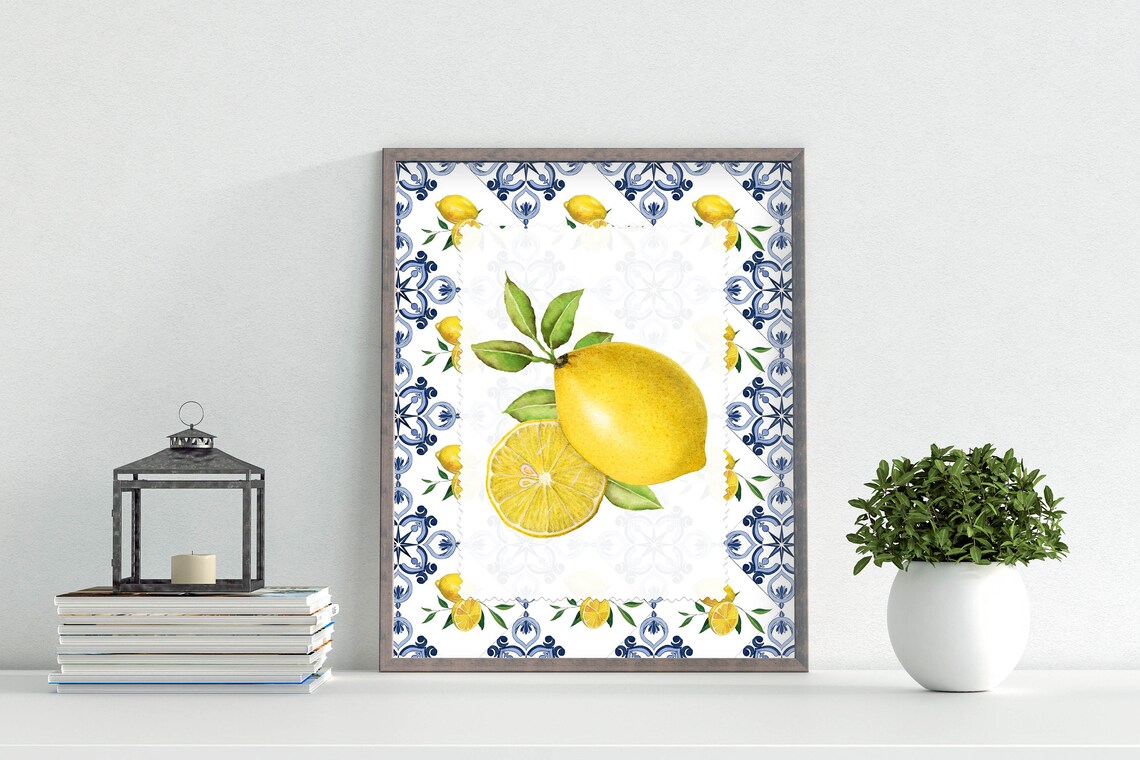 Lemons And Blue Tile Vintage Kitchen Sign - Image 6