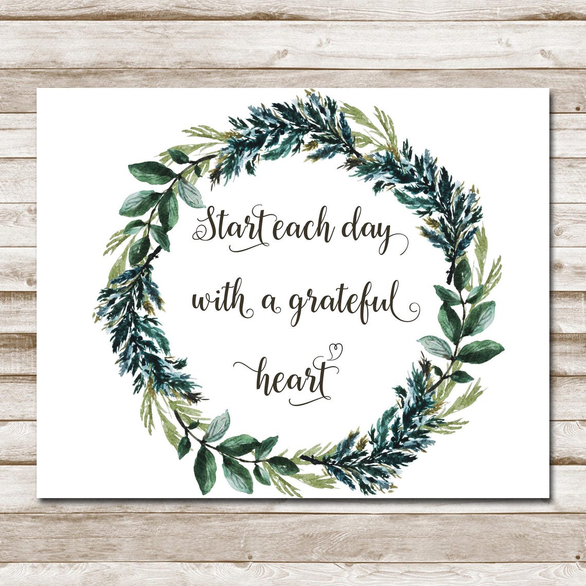 Start Each Day With A Grateful Heart Green Wreath Watercolor Poster - Image 10
