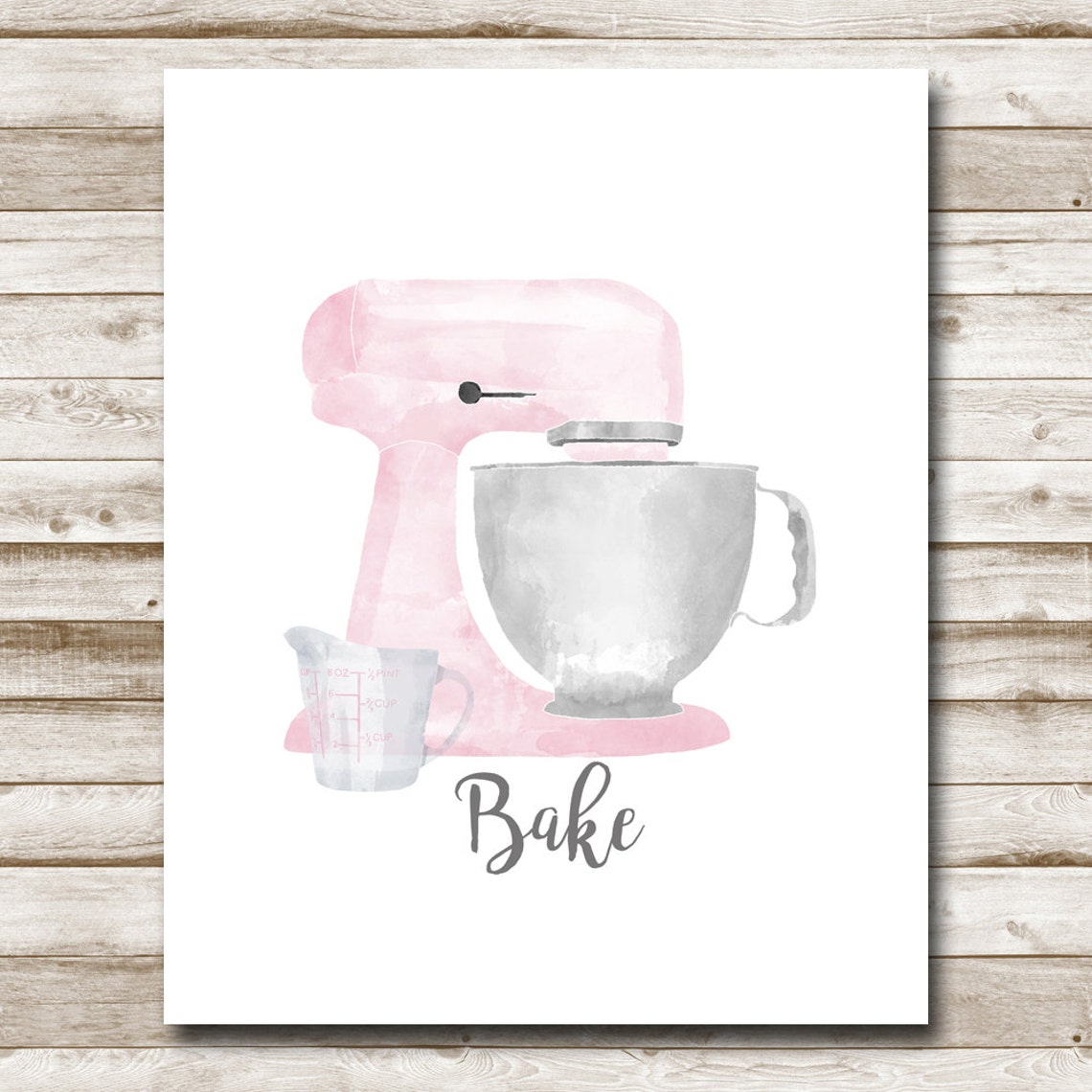 Pink Watercolor Stand Mixer Bake Script Kitchen Baking Poster - Image 4