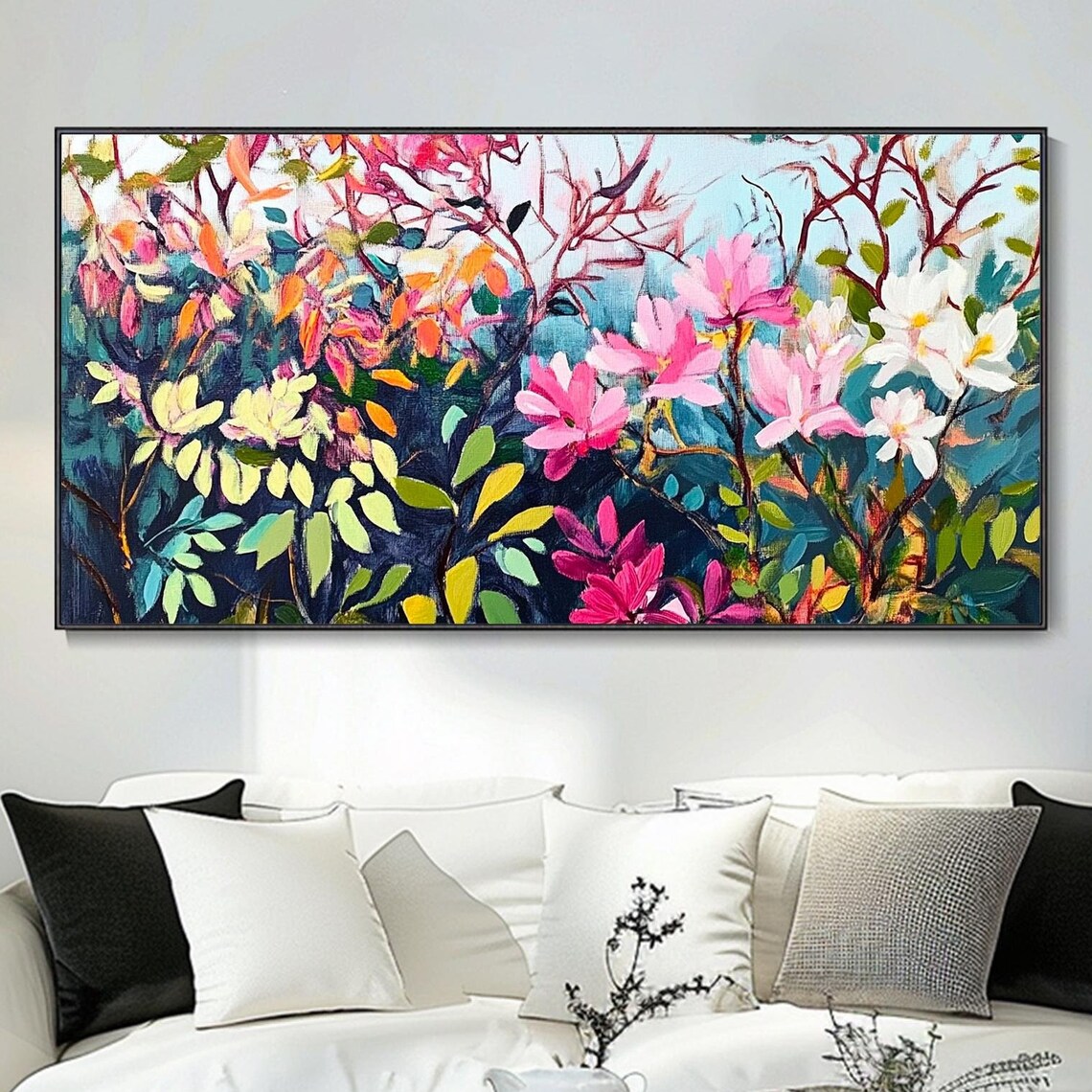 Colorful Magnolia Blossom Forest Teal Foliage Floral Art Poster