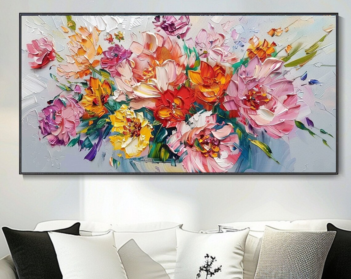 Warm Pink Peach Orange Flower Bouquet Textured Floral Art Poster