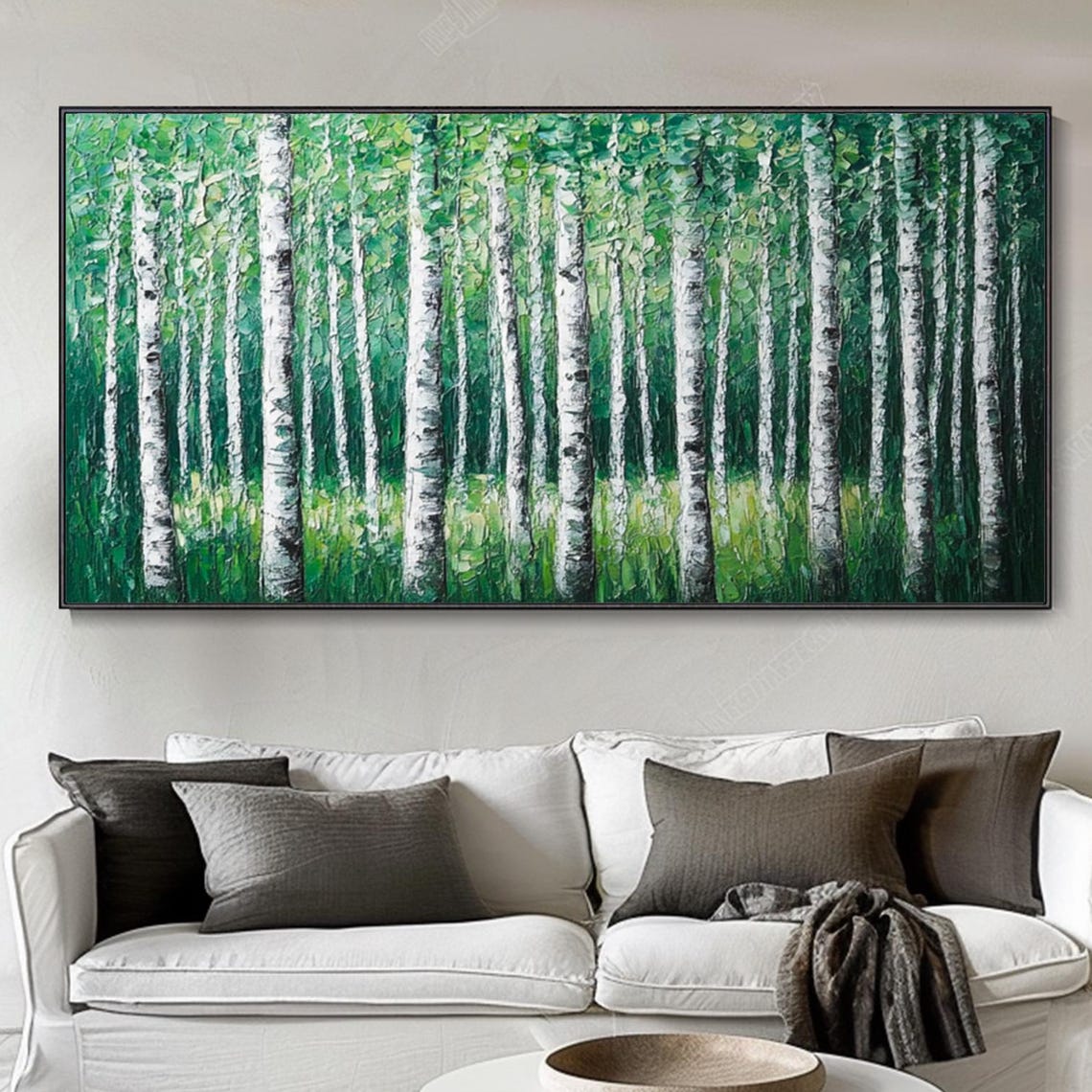 Spring Green Birch Forest White Trunks Lush Impasto Nature Art Poster