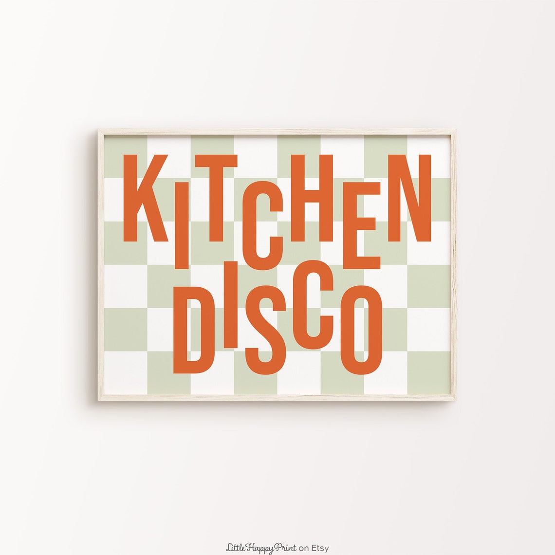 Kitchen Disco Orange Green Checkerboard Retro Typography Poster