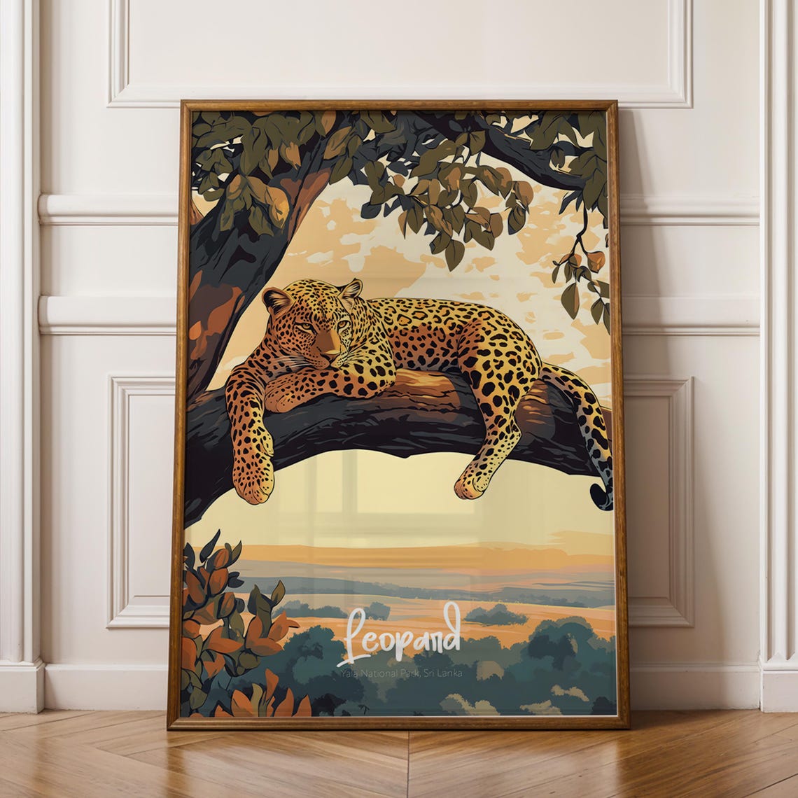 Leopard Lounging On Tree Branch At Golden Sunset Wildlife Poster