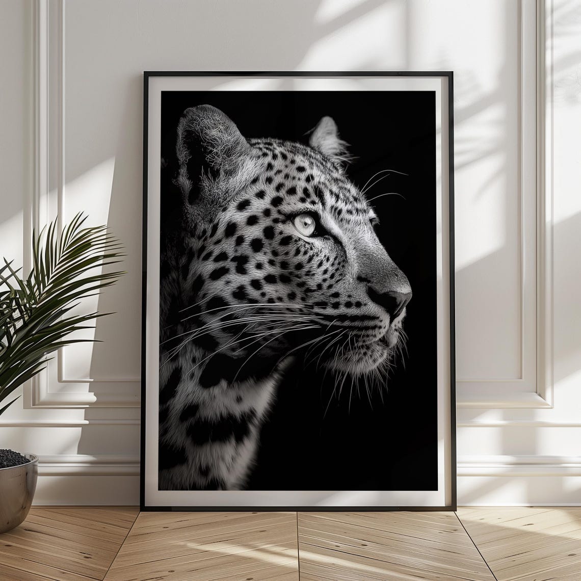 Black And White Leopard Portrait Dramatic Big Cat Photo Poster