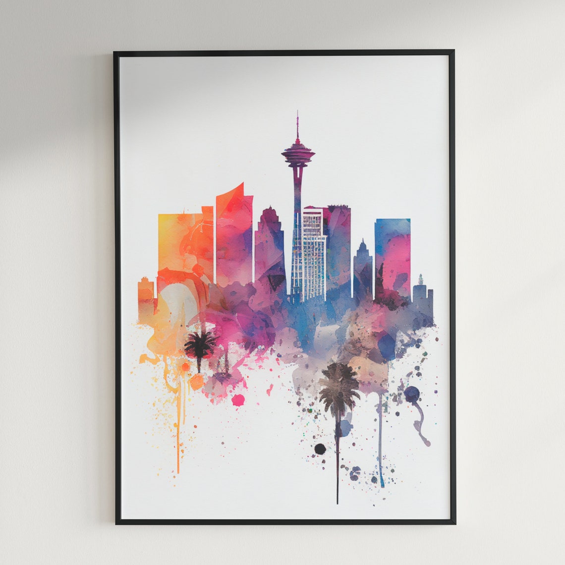 Las Vegas Skyline Wall Art Watercolor Cityscape Las Vegas Wall Decor Living Room Art Usa Skyline Las Vegas Cityscape Watercolor America Art - Image 3