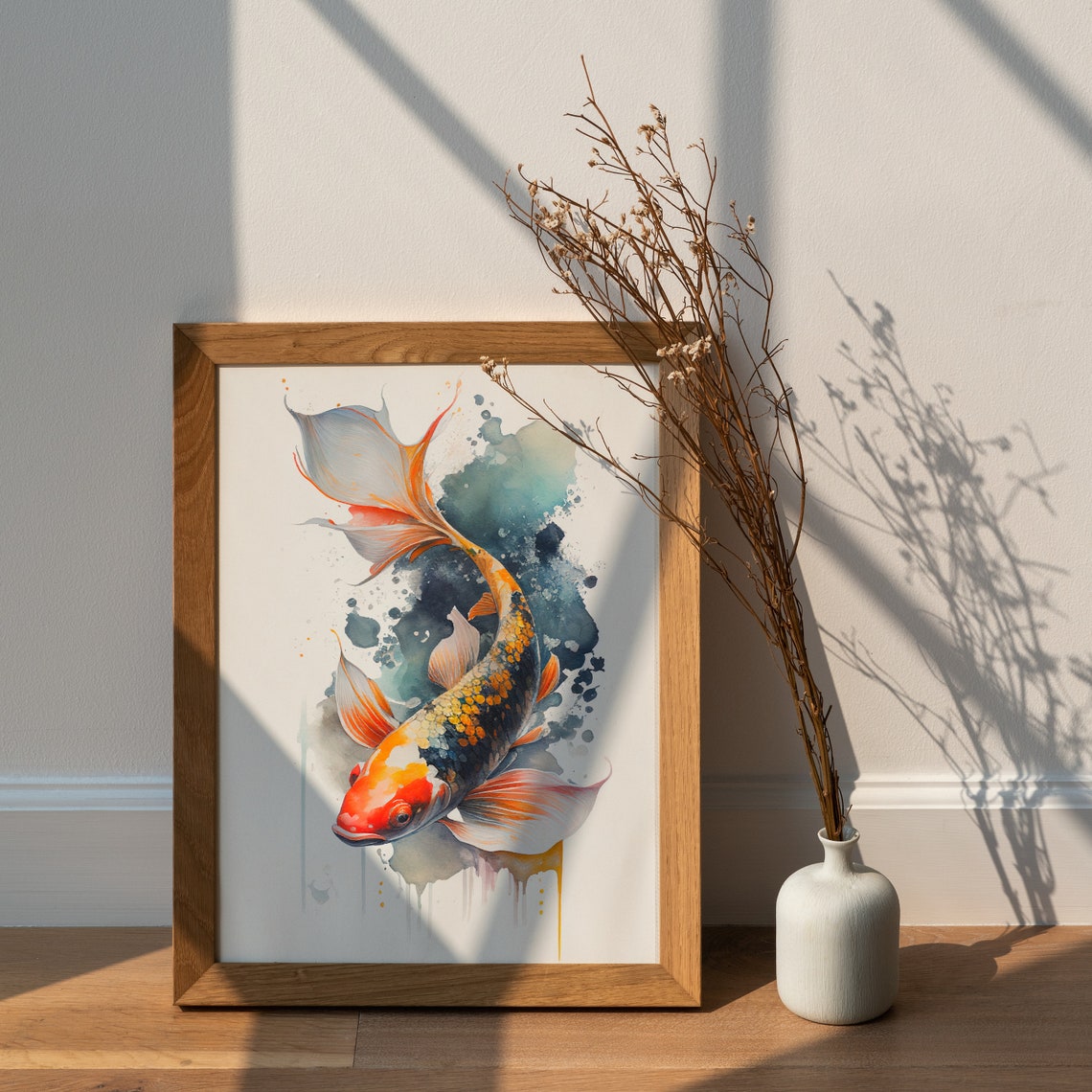 Japanese Koi Fish Watercolor Painting Colorful Splash Art Poster - Image 3