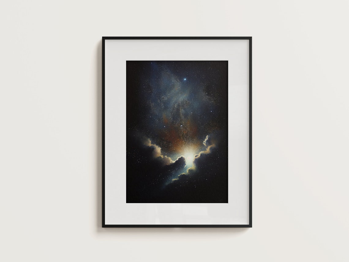 Starry Night Sky Galaxy Nebula Watercolor Cosmic Space Art Print - Image 3