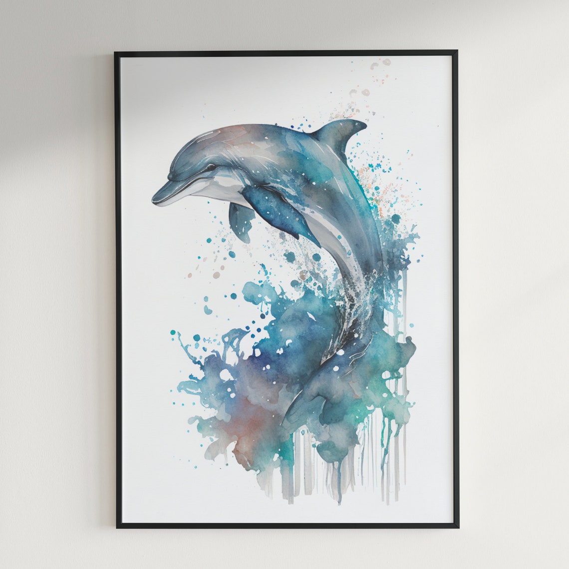 Leaping Dolphin Ocean Splash Watercolor Marine Life Wall Art - Image 2