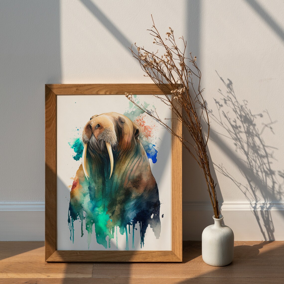 Walrus Watercolor Painting Colorful Arctic Animal Splash Art Poster - Image 2