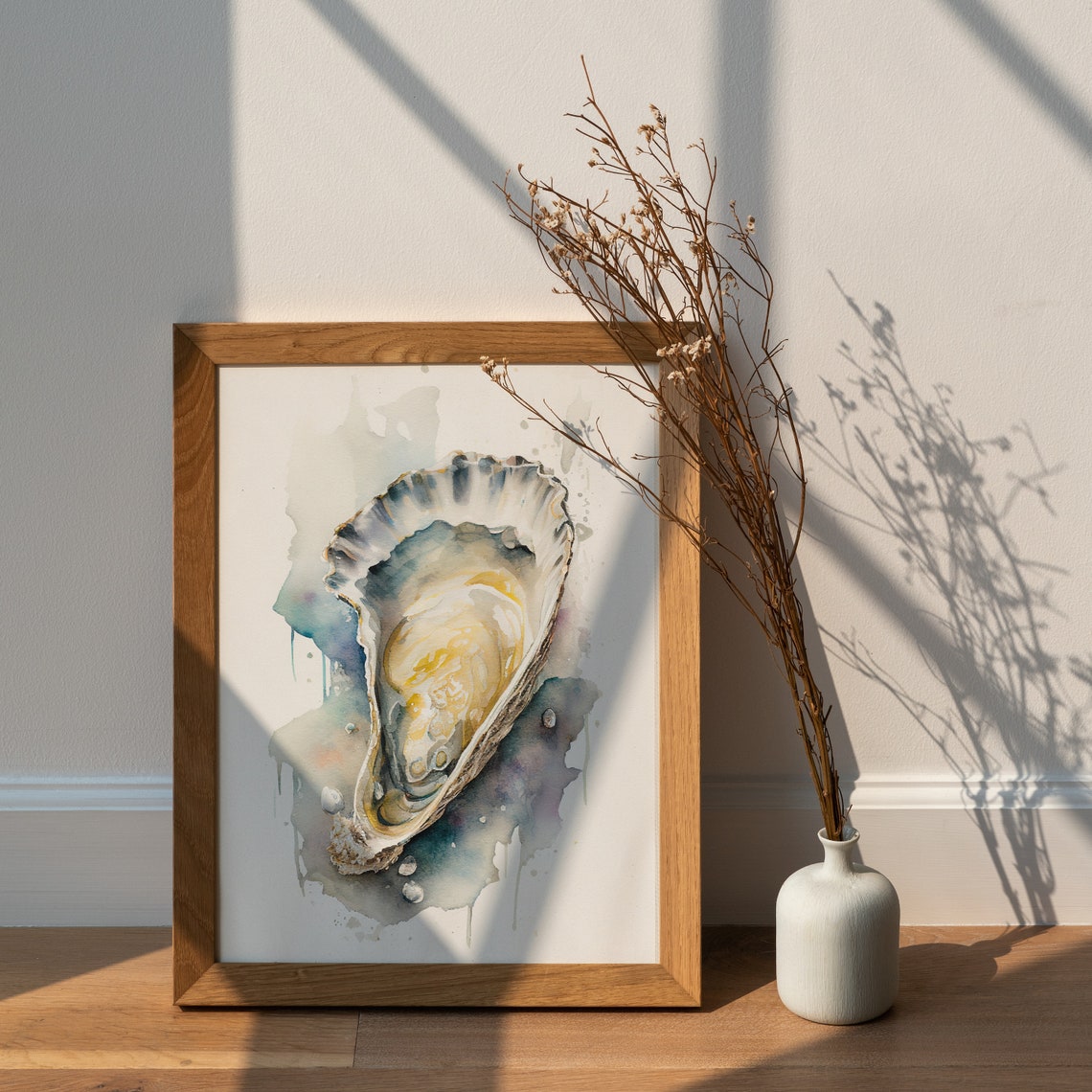Open Oyster Shell Watercolor Coastal Seafood Kitchen Art Print - Image 3