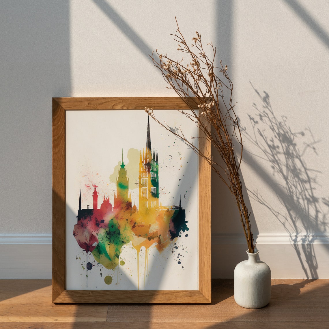 Vienna Austria Skyline Watercolor with Golden Church Spires Poster - Image 2