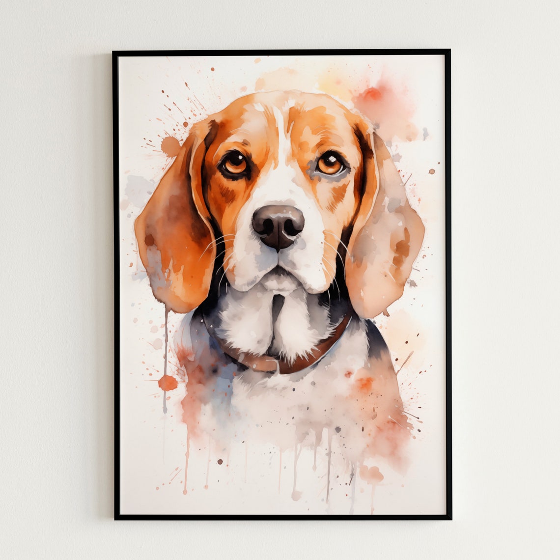 Happy Beagle Dog Watercolor Portrait Painting Splash Art Poster
