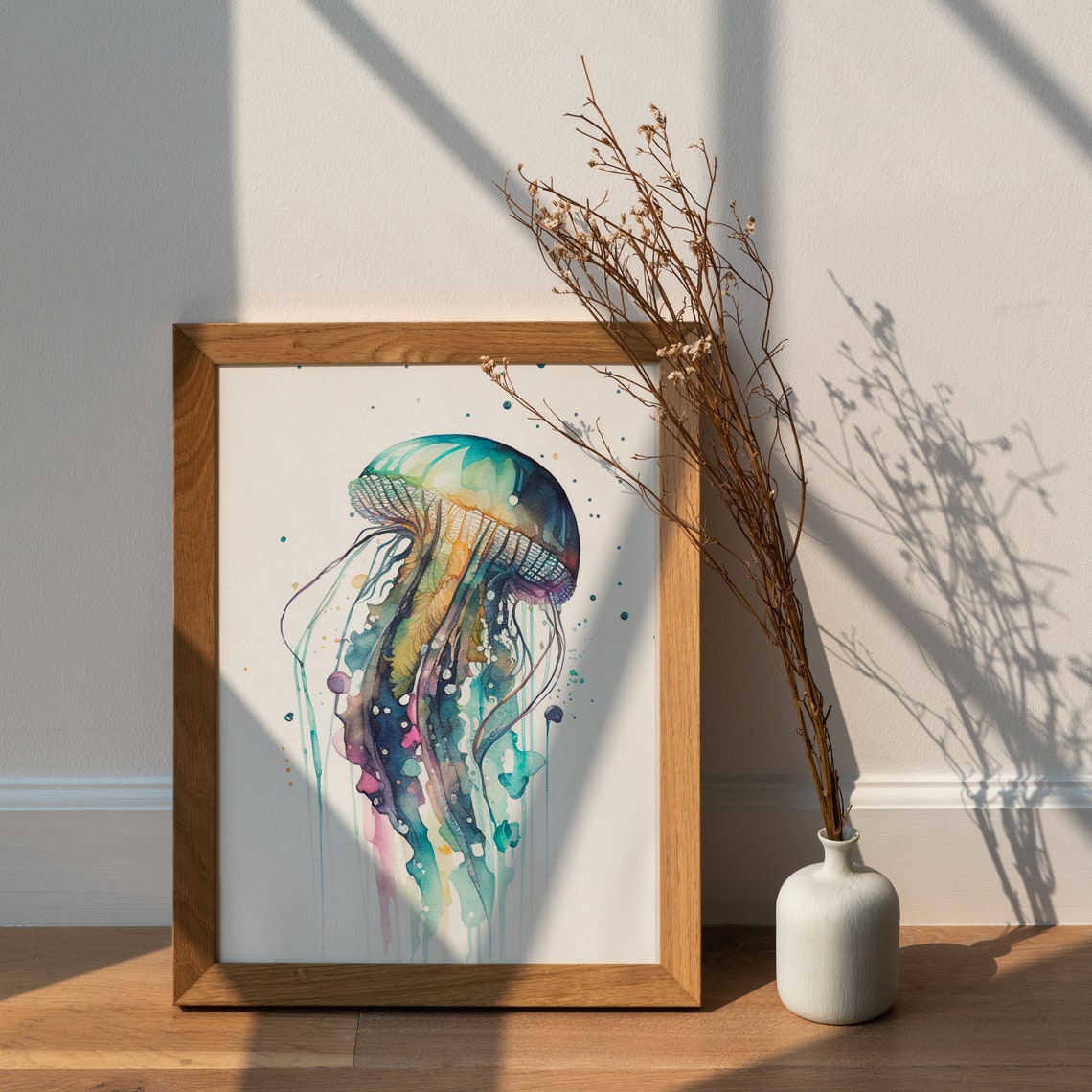 Luminous Jellyfish Drifting Teal Watercolor Ocean Creature Poster - Image 3