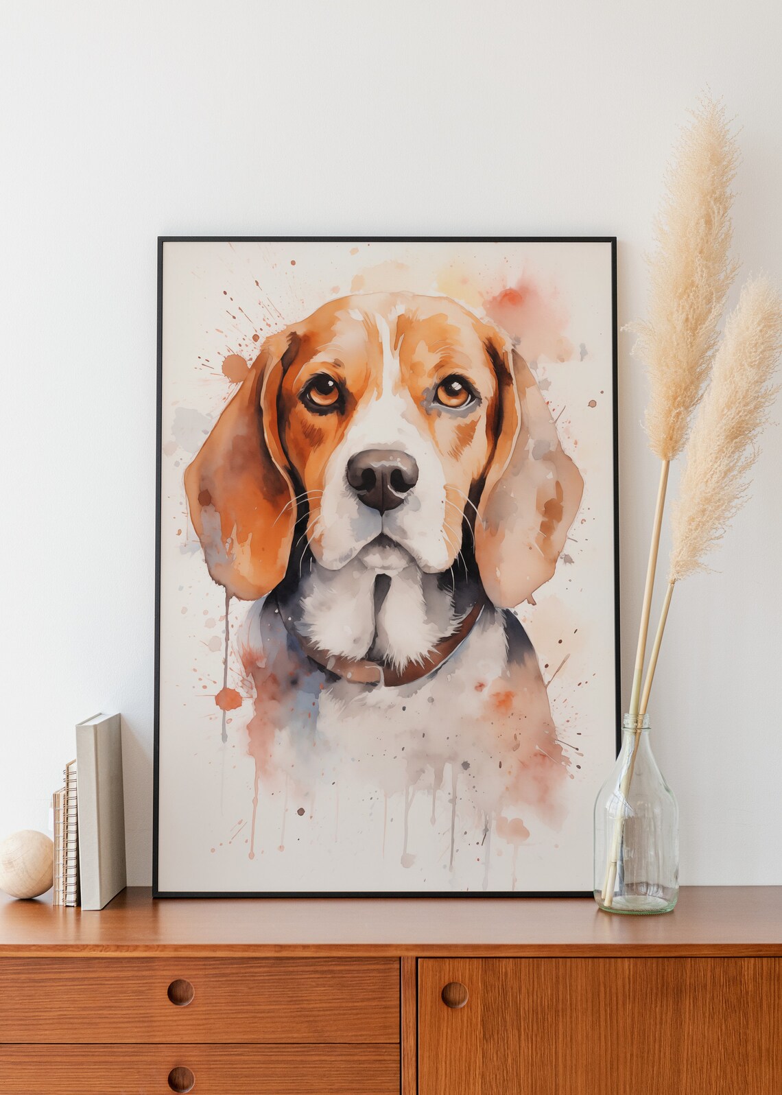 Happy Beagle Dog Watercolor Portrait Painting Splash Art Poster - Image 3