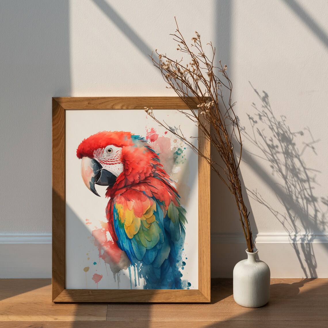 Scarlet Macaw Close Up Portrait Colorful Parrot Watercolor Poster - Image 3