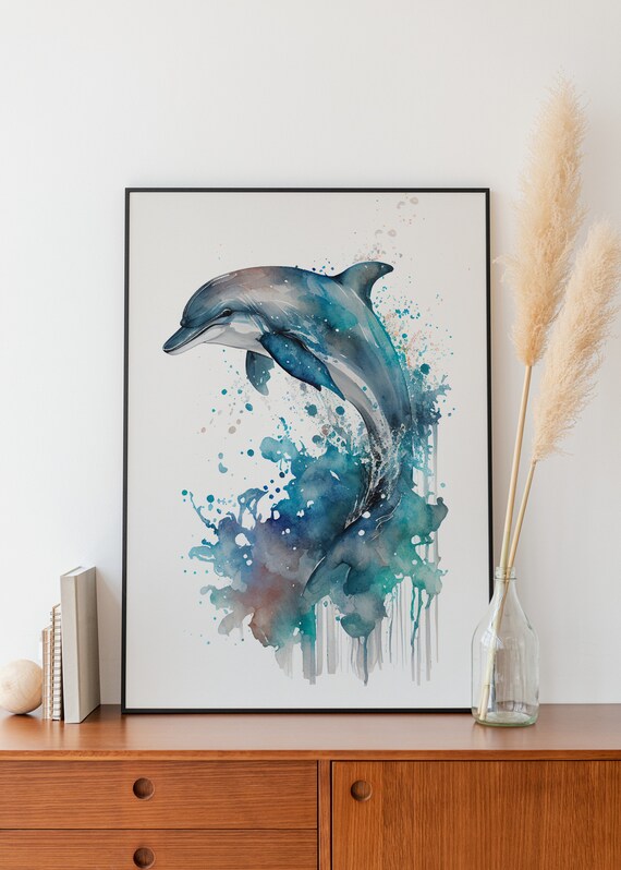 Dolphin Wall Art Watercolor Dolphin Nursery Wall Decor Airbnb Wall Art Animal Watercolor Art Dolphin Animal Art