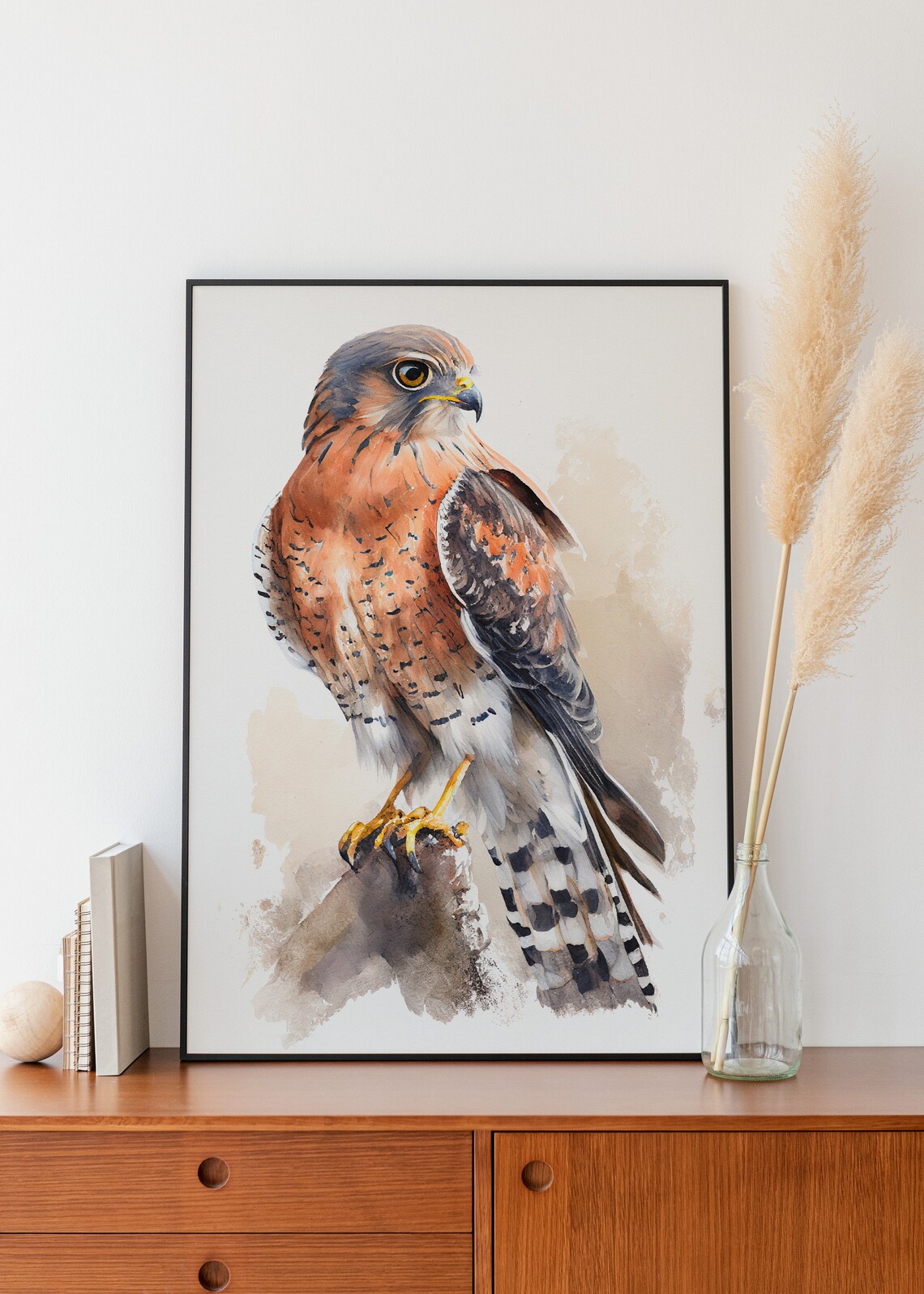 American Kestrel Falcon Watercolor Bird of Prey Painting Poster