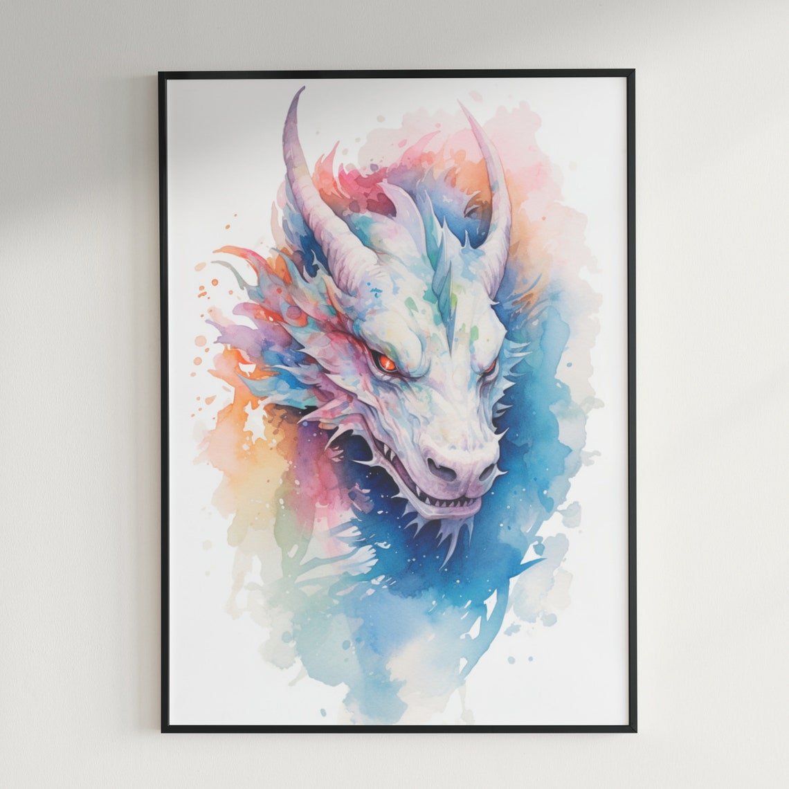 Fierce White Dragon Head Rainbow Watercolor Fantasy Mythical Poster - Image 3