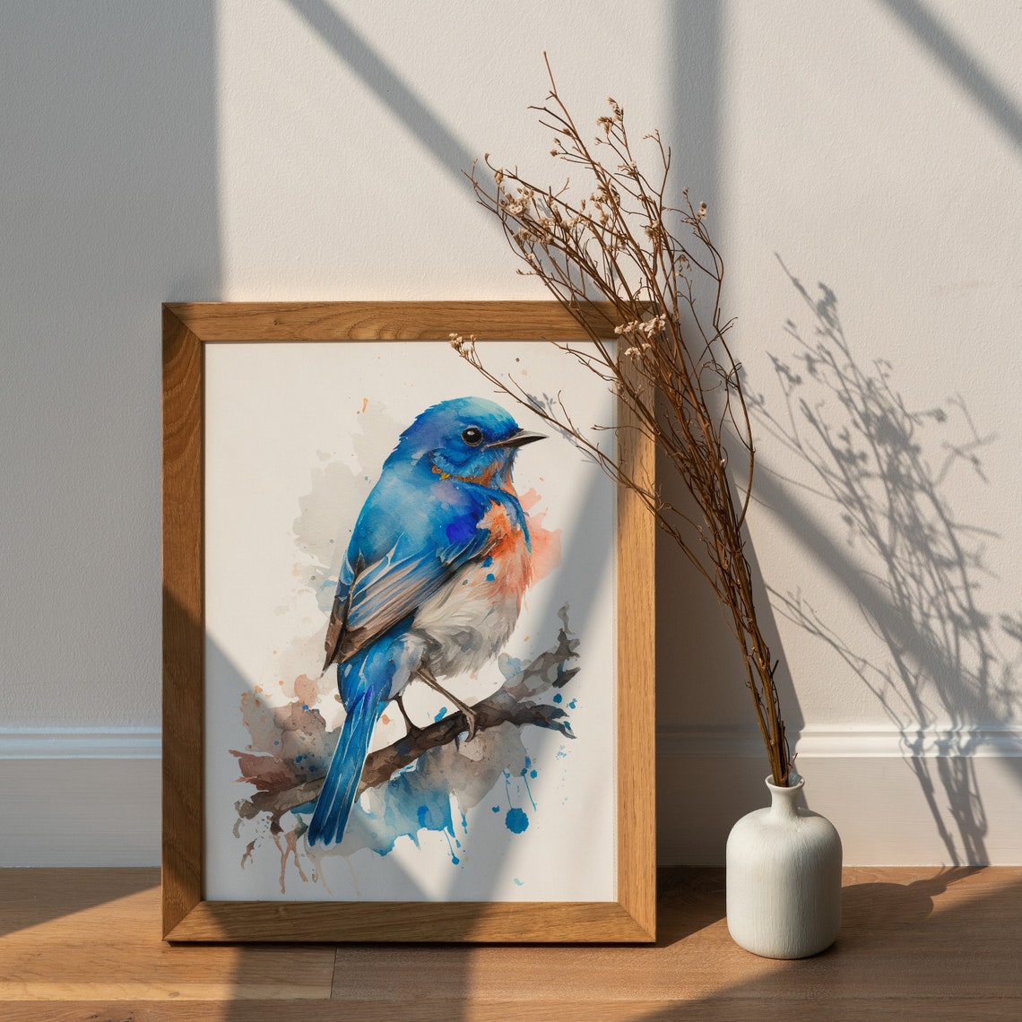 Vibrant Bluebird Watercolor Painting Bird Wildlife Art Poster - Image 2