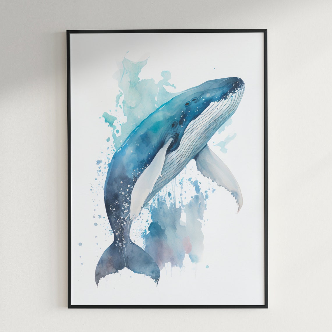 Blue Whale Breaching Watercolor Majestic Ocean Giant Wall Art - Image 2