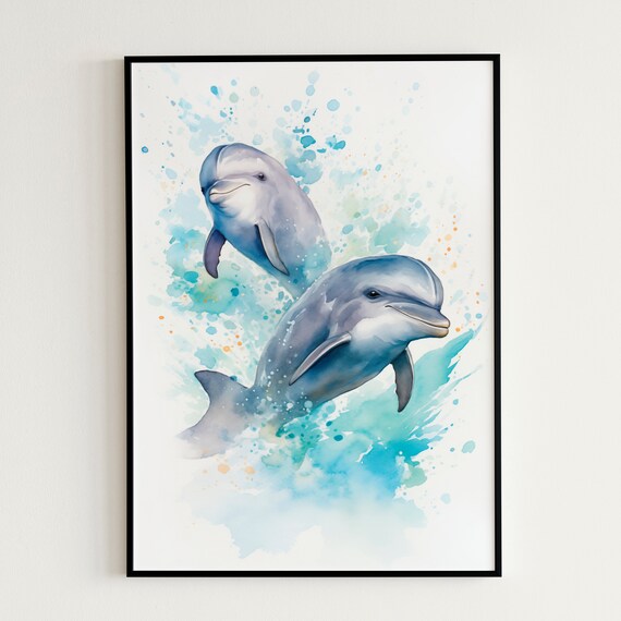 Dolphins Wall Art Watercolor Dolphins Childrens Room Decor Poster Dolphins Wall Art Dolphins Watercolor Room Decor Giftable Art