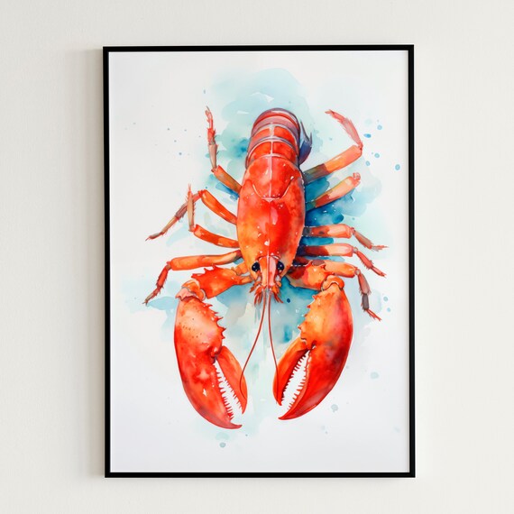 Watercolor Lobster Wall Art Lobster Wall Decor Lobster Watercolor Wall Art Lobster Poster Gift For Ocean Lover Wall Art Kids Room