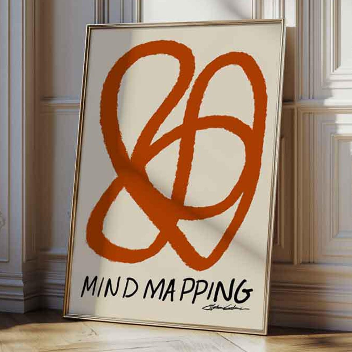 Red Abstract Mind Mapping Loopy Line Art Modern Decor Poster