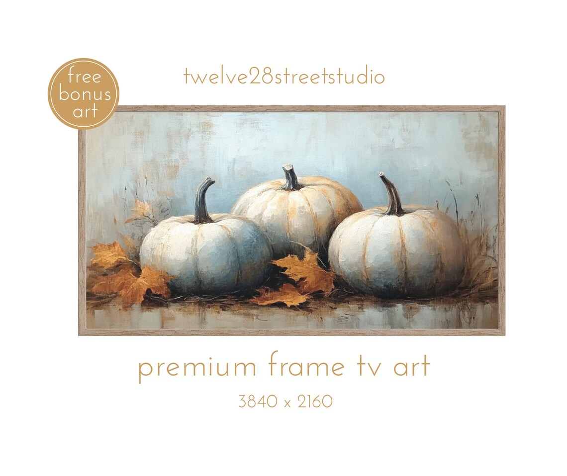 Fall Harvest White Pumpkins Autumn Leaves Thanksgiving Still Life Poster