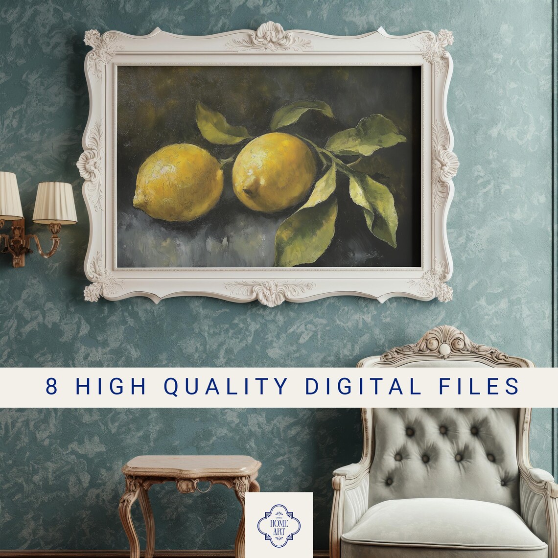 Lemon Still Life Dark Background Kitchen Fruit Oil Art Poster - Image 3