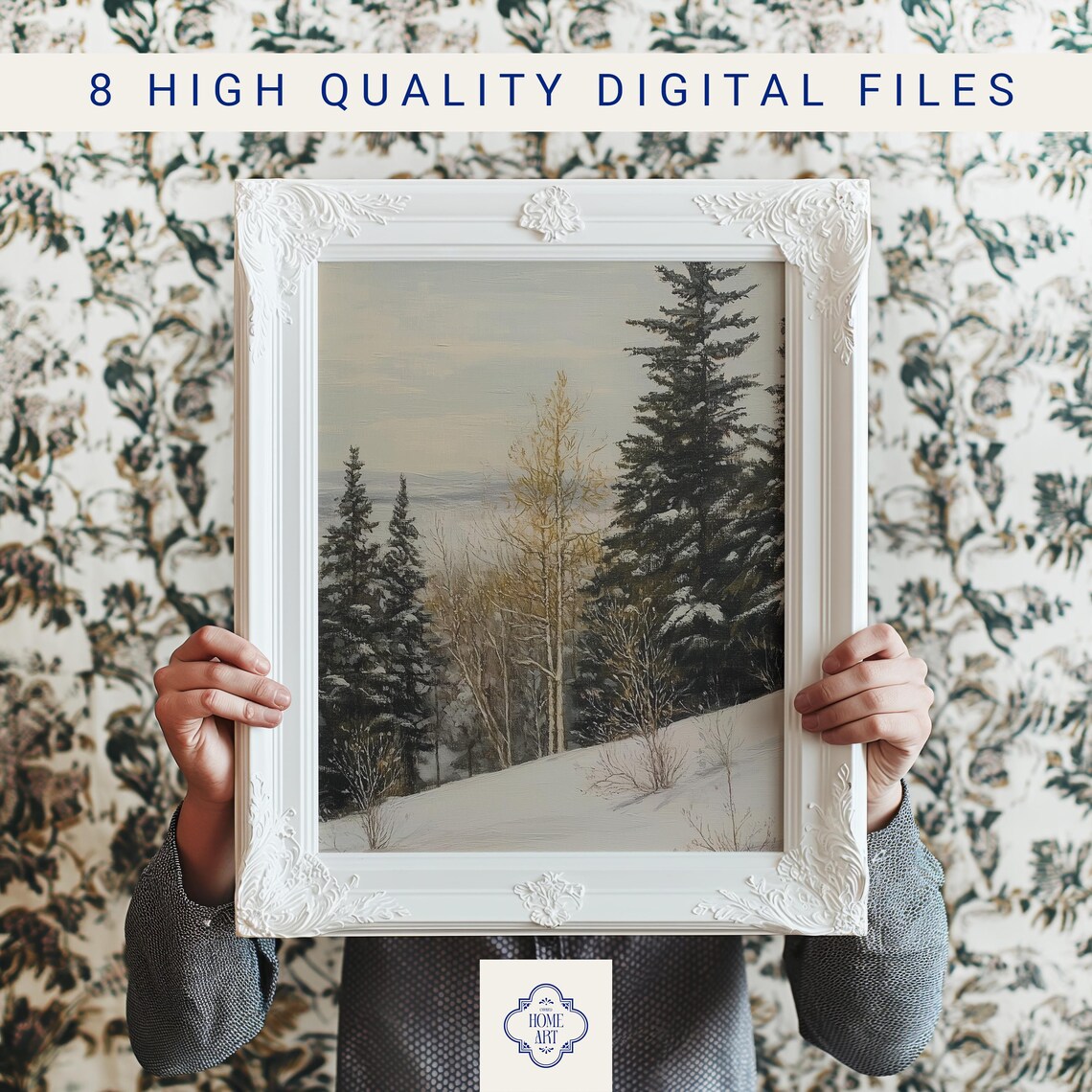Snowy Winter Forest Hillside Vintage Landscape Oil Painting Poster - Image 3