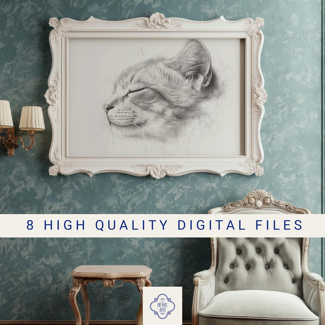 Sleeping Gray Cat Pencil Sketch Serene Feline Portrait Poster - Image 3