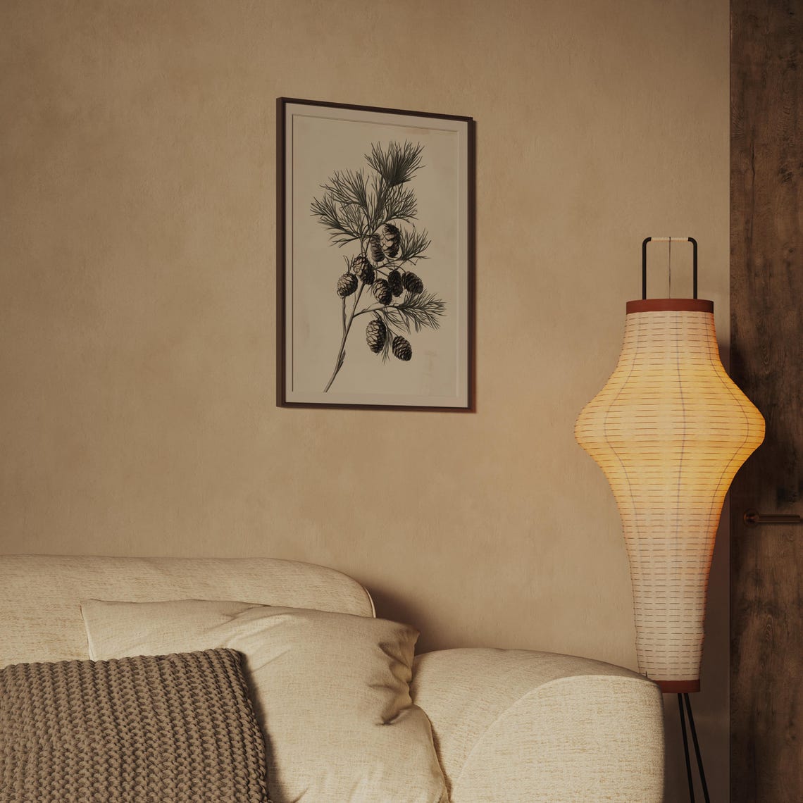 Pine Branch With Cones Monochrome Botanical Illustration Poster - Image 2