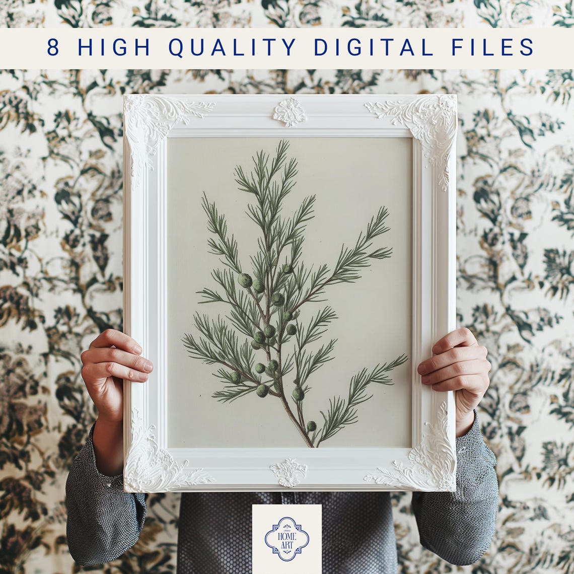 Juniper Branch Winter Botanical Green Berry Sprig Art Poster - Image 3