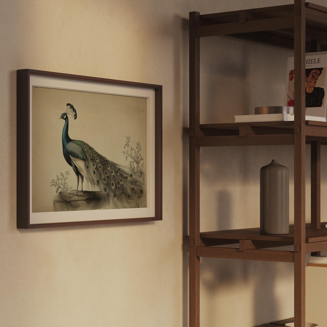 Peacock Profile Antique Bird Illustration Neutral Vintage Wall Art - Image 2
