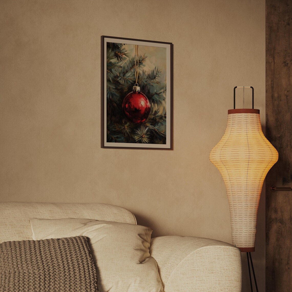 Red Christmas Ornament Pine Branch Holiday Bauble Art Poster - Image 2