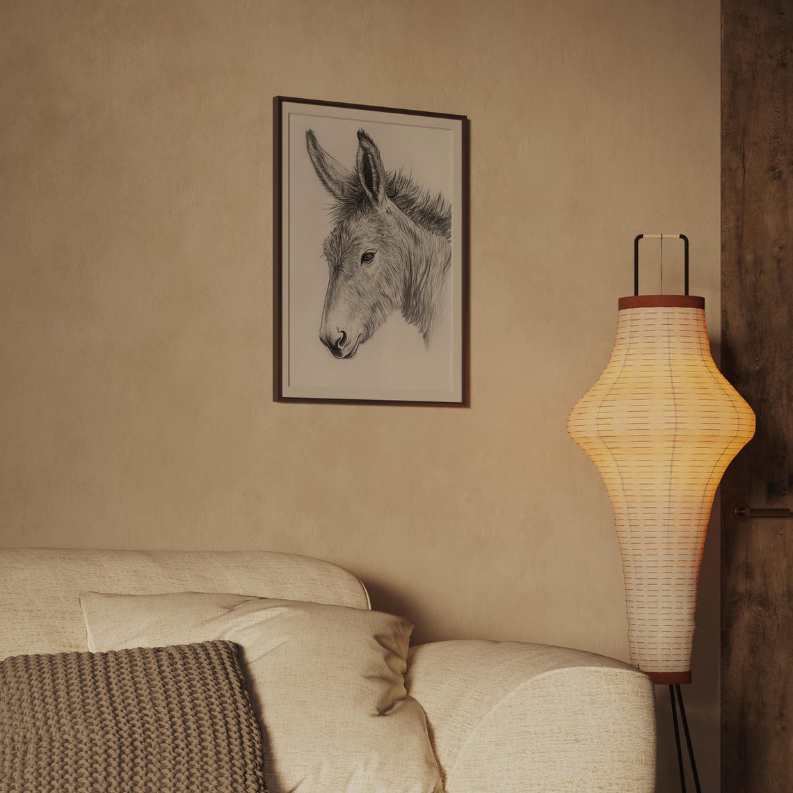Donkey Head Pencil Sketch Drawing on Neutral Background Art Print - Image 2