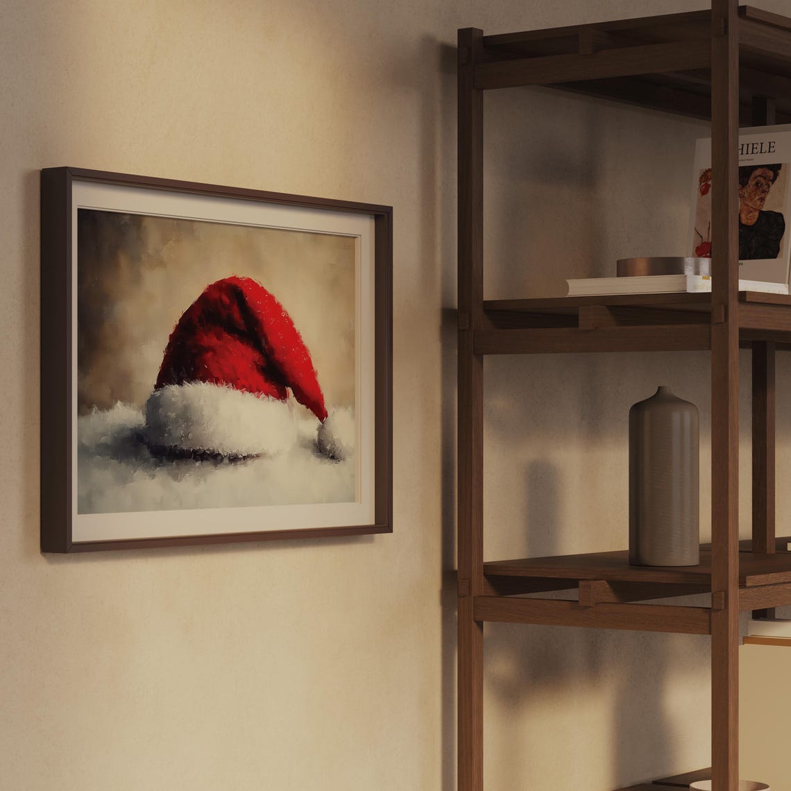 Red Santa Hat Resting In Snow Vintage Christmas Painting Poster - Image 2