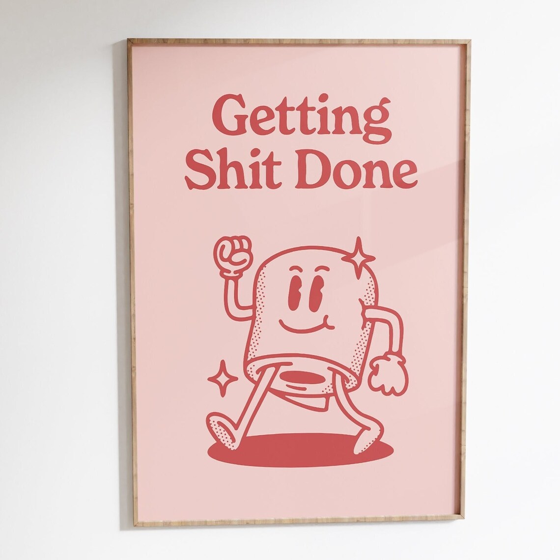 Funny Bathroom Wall Print, Pink Retro Toilet Decor