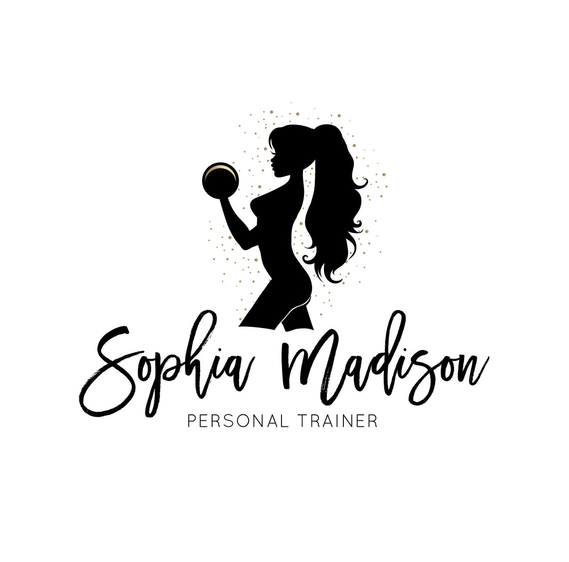 Premade Logo Design Personal Trainer Logo Gym Logo Fitness Logo Body Builder Logo Fitness Trainer Logo Health Logo Fit Woman Gold Dumbbell - Image 2