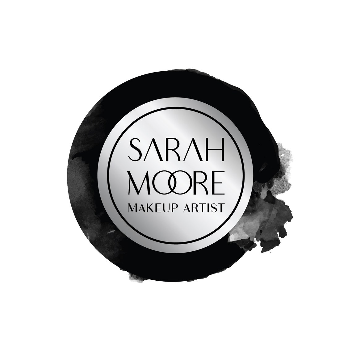 Sarah Moore Silver Circle Black Ink Splash Makeup Artist Logo Print - Image 2