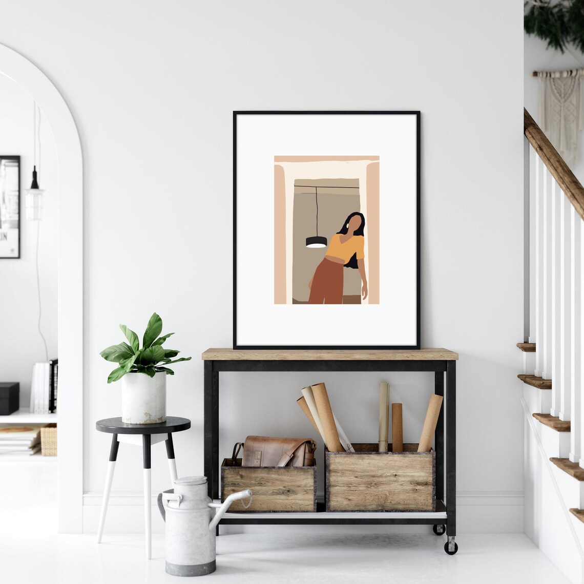 Chic Abstract Female Portrait Boho Woman Terracotta Modern Print - Image 3