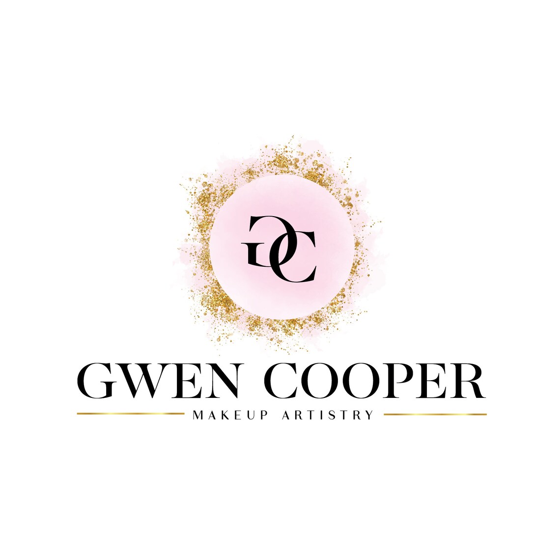 Gwen Cooper Makeup Artistry Blush Pink Gold Glitter Logo Poster - Image 2